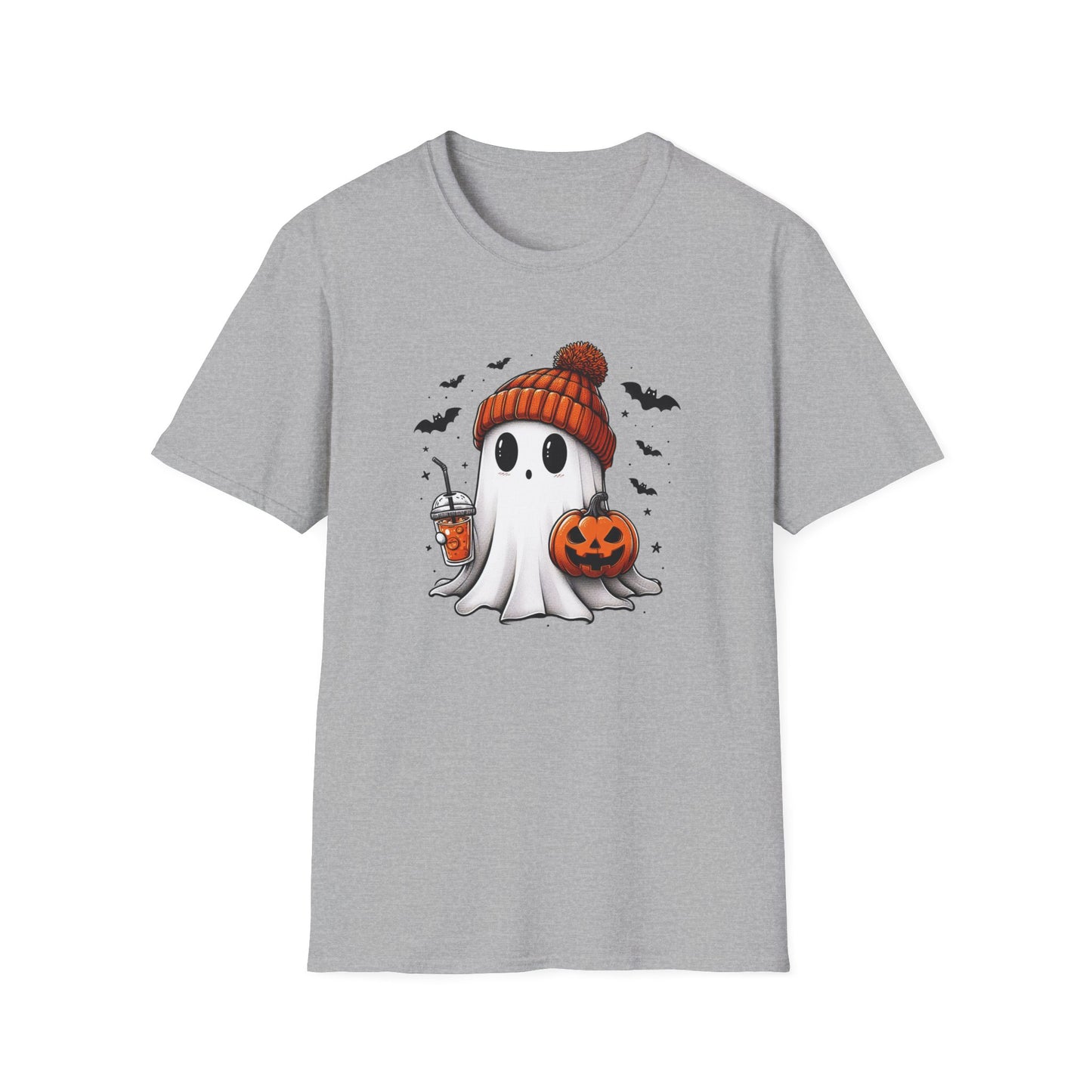 Trendy Bougie Ghost Halloween T-Shirt – Beanie, Iced Coffee & Pumpkin Design