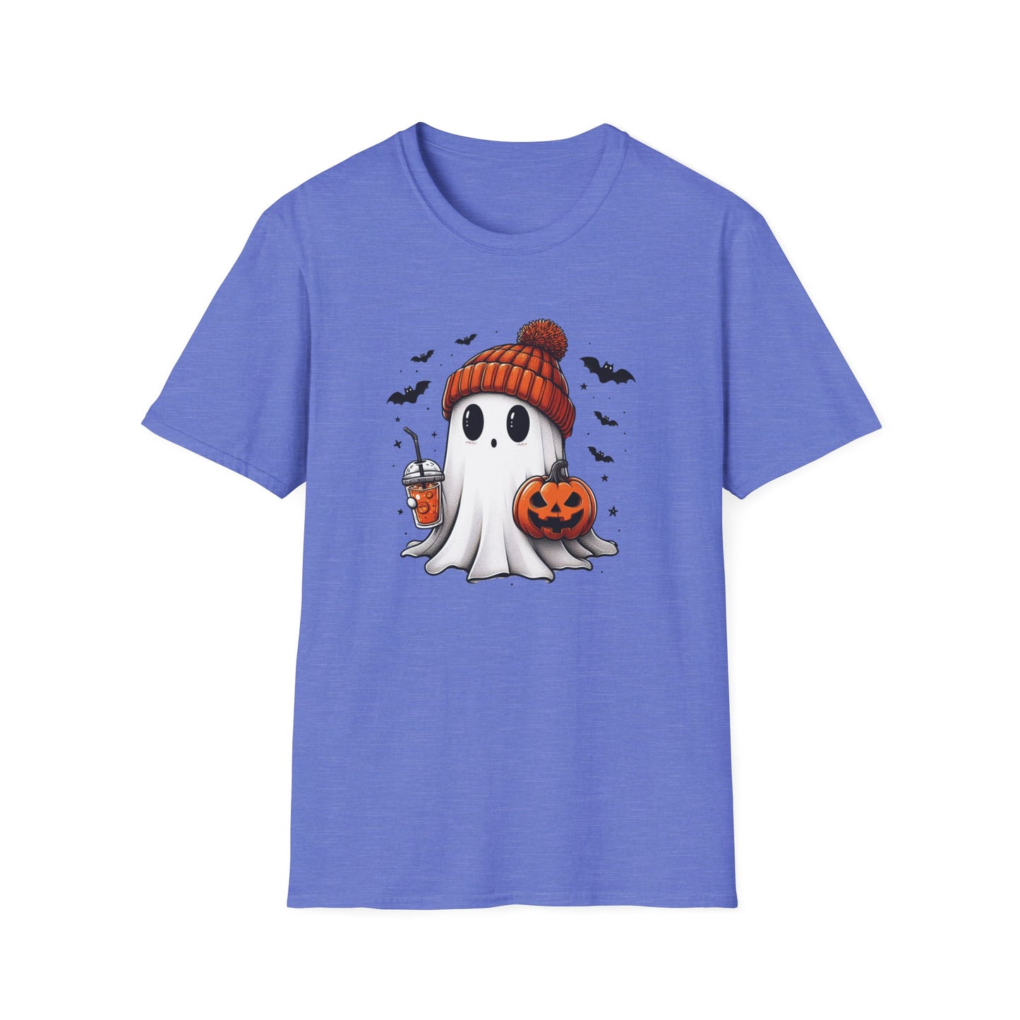 Trendy Bougie Ghost Halloween T-Shirt – Beanie, Iced Coffee & Pumpkin Design