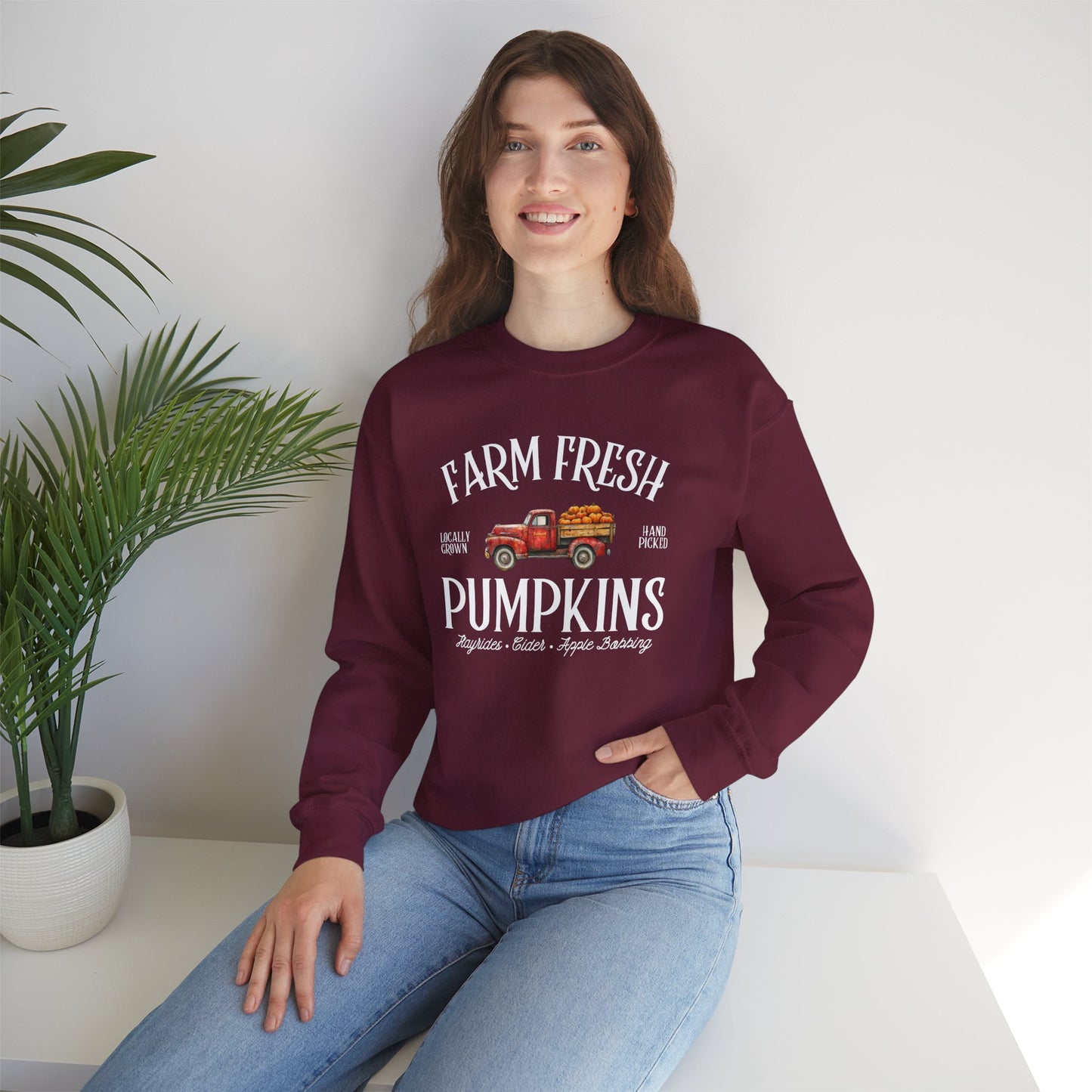 Farm Fresh Pumpkins Graphic Sweatshirt β Vintage Truck Fall Design