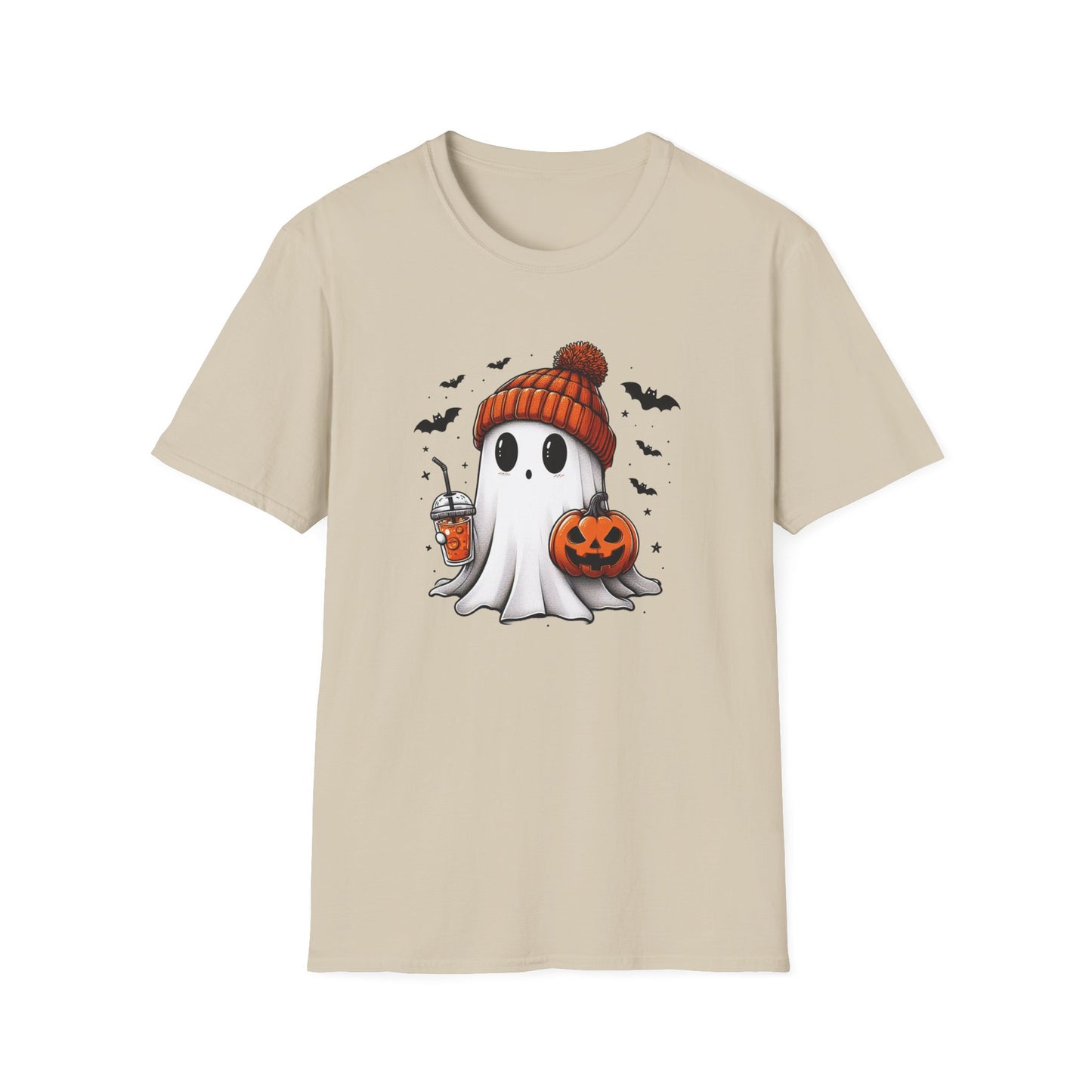 Trendy Bougie Ghost Halloween T-Shirt – Beanie, Iced Coffee & Pumpkin Design
