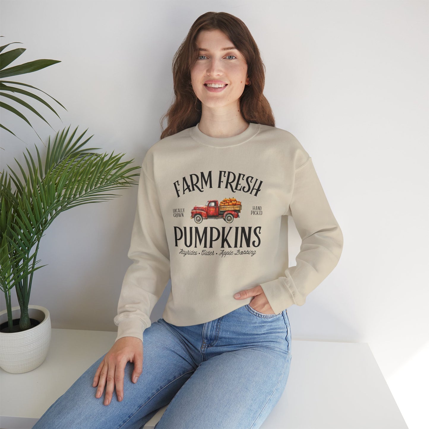 Farm Fresh Pumpkins Graphic Sweatshirt β Vintage Truck Fall Design