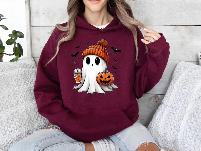Cute Ghost Hoodie, Halloween Ghost Hoodie, Womens Halloween Hoodie, Cute Fall Hoodie, Spooky Season Hoodie, Pumpkin Season, Halloween Gift