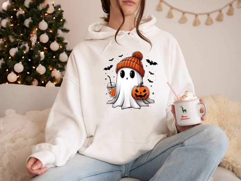 Cute Ghost Hoodie, Halloween Ghost Hoodie, Womens Halloween Hoodie, Cute Fall Hoodie, Spooky Season Hoodie, Pumpkin Season, Halloween Gift