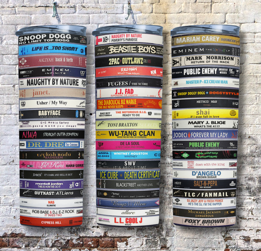 80s 90s R&B, Hip Hop, Cassette Tape Tumbler, Classic Hip Hop Artists, Vintage Rap, 20oz. Stainless Steel Skinny Tumbler