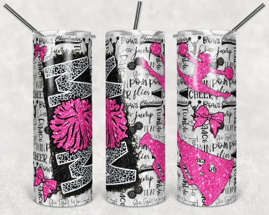 Cheer Mom Tumbler, Cheer Mom Gift, Pink Cheer Mom Cup, 20 oz. Stainless Steel Tumbler