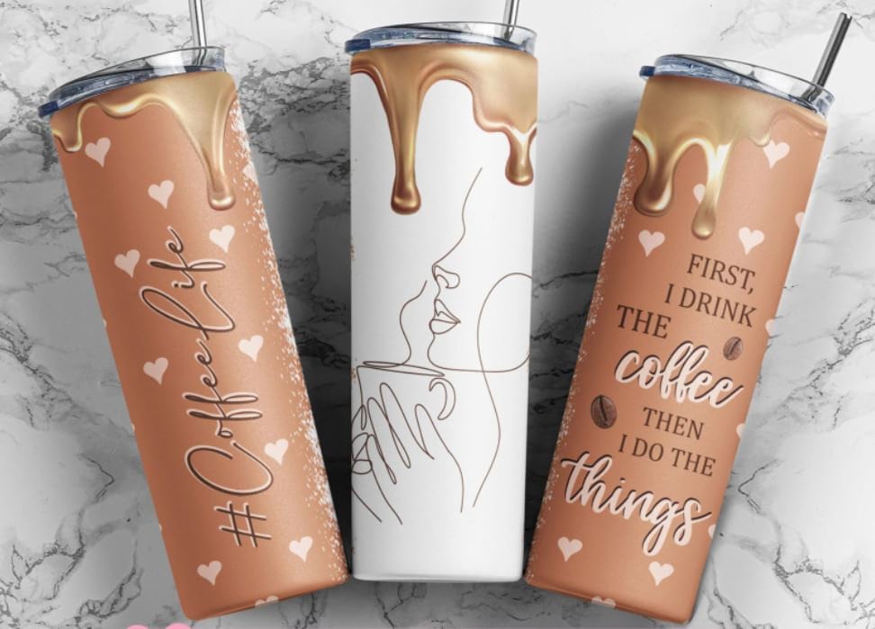 First I drink Coffee then I do the Things, Hearts, Glam, 20 oz. Stainless Steel Tumbler