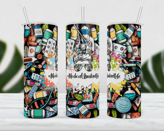 Medical Assistant, Messy Bun, 20 oz. Stainless Steel Tumbler