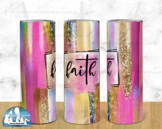 Faith, Pink, Gold, Glitter, 20 oz. Stainless Steel Tumbler