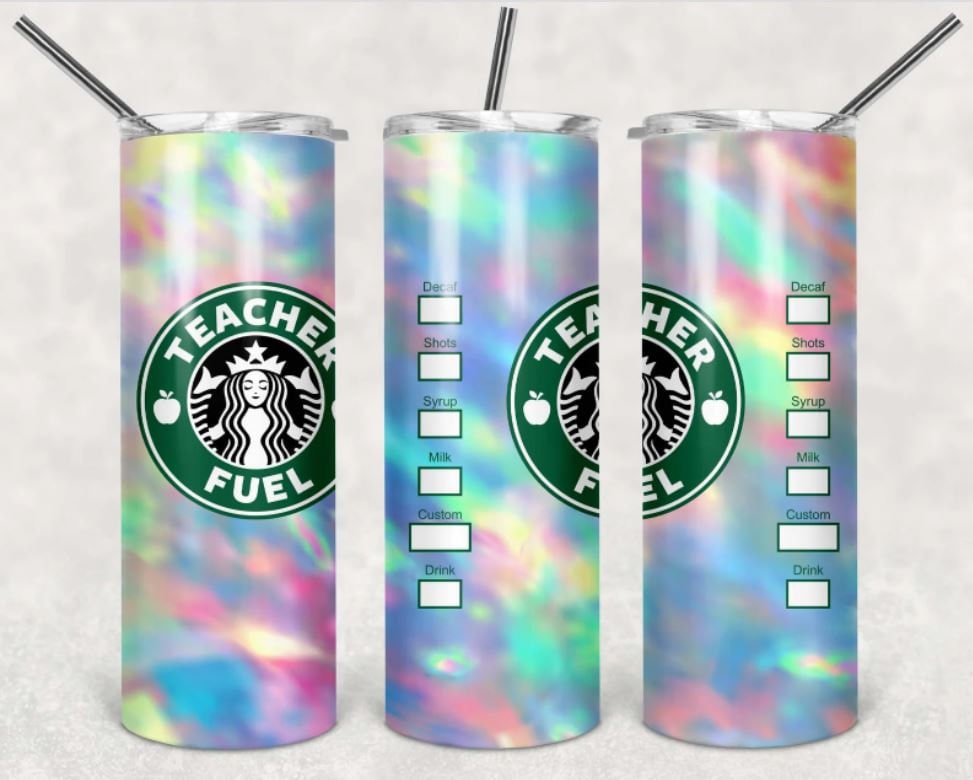 Teacher Fuel, Pastel, Tie dye, Stainless Steel Tumbler, 20 oz Skinny Tumbler