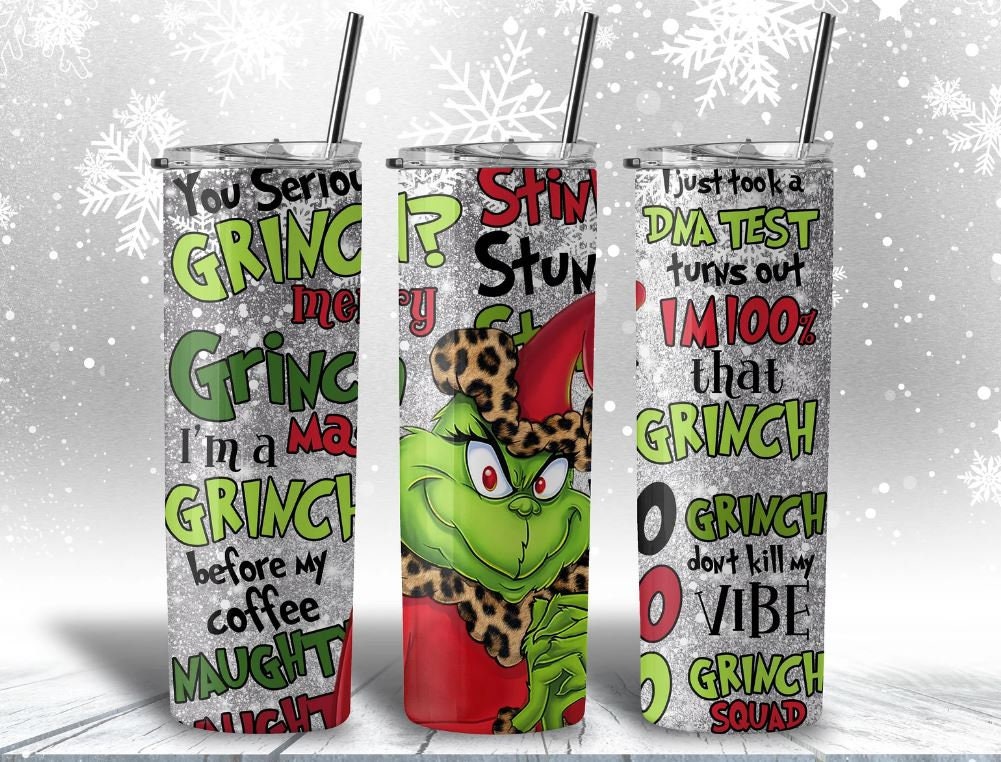 Famous Grinch Quotes Cup, Grinch face cup,  20 oz. Stainless Steel, Skinny Tumbler, Christmas, Gift, G ift