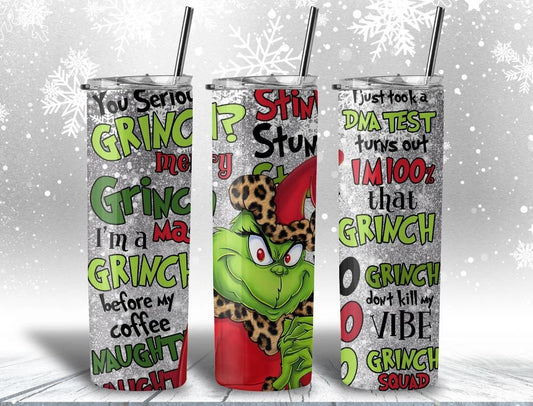 Famous Grinch Quotes Cup, Grinch face cup,  20 oz. Stainless Steel, Skinny Tumbler, Christmas, Gift, G ift