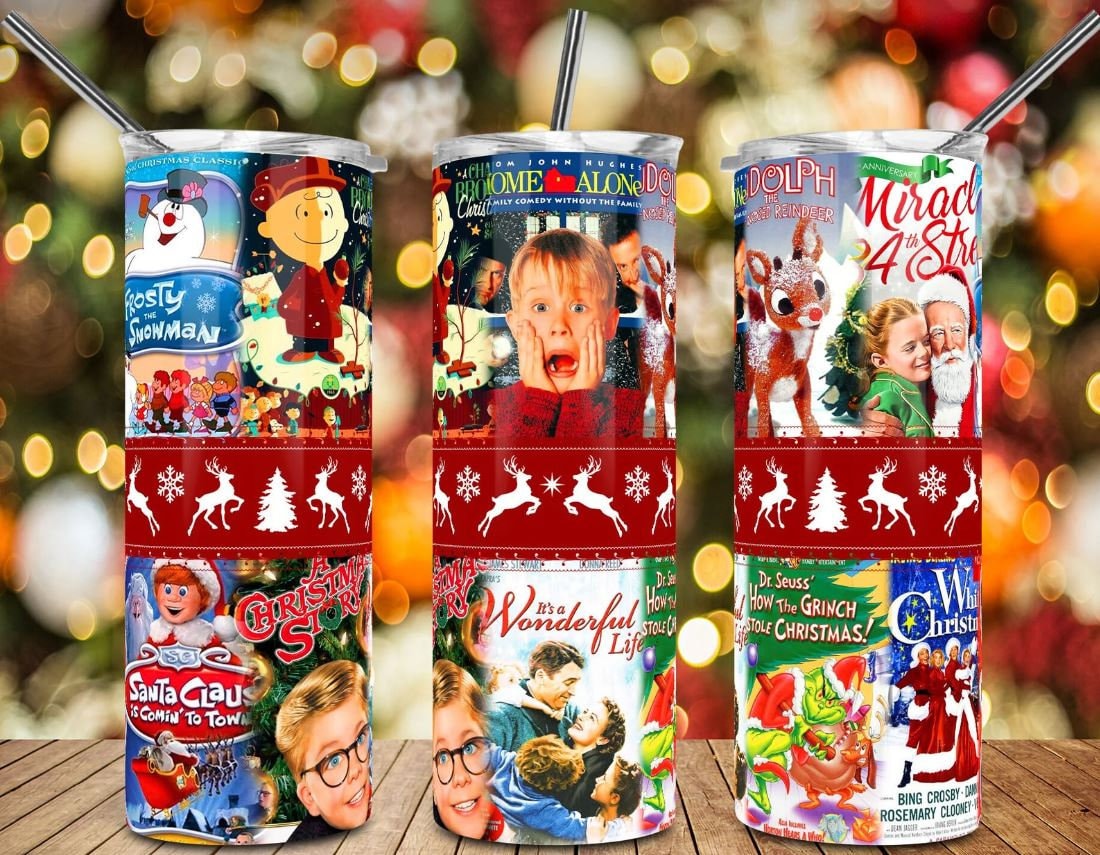 Famous Christmas movies, Christmas Movie Tumbler, Christmas gift,  20 oz., Stainless Steel, Skinny Tumbler,