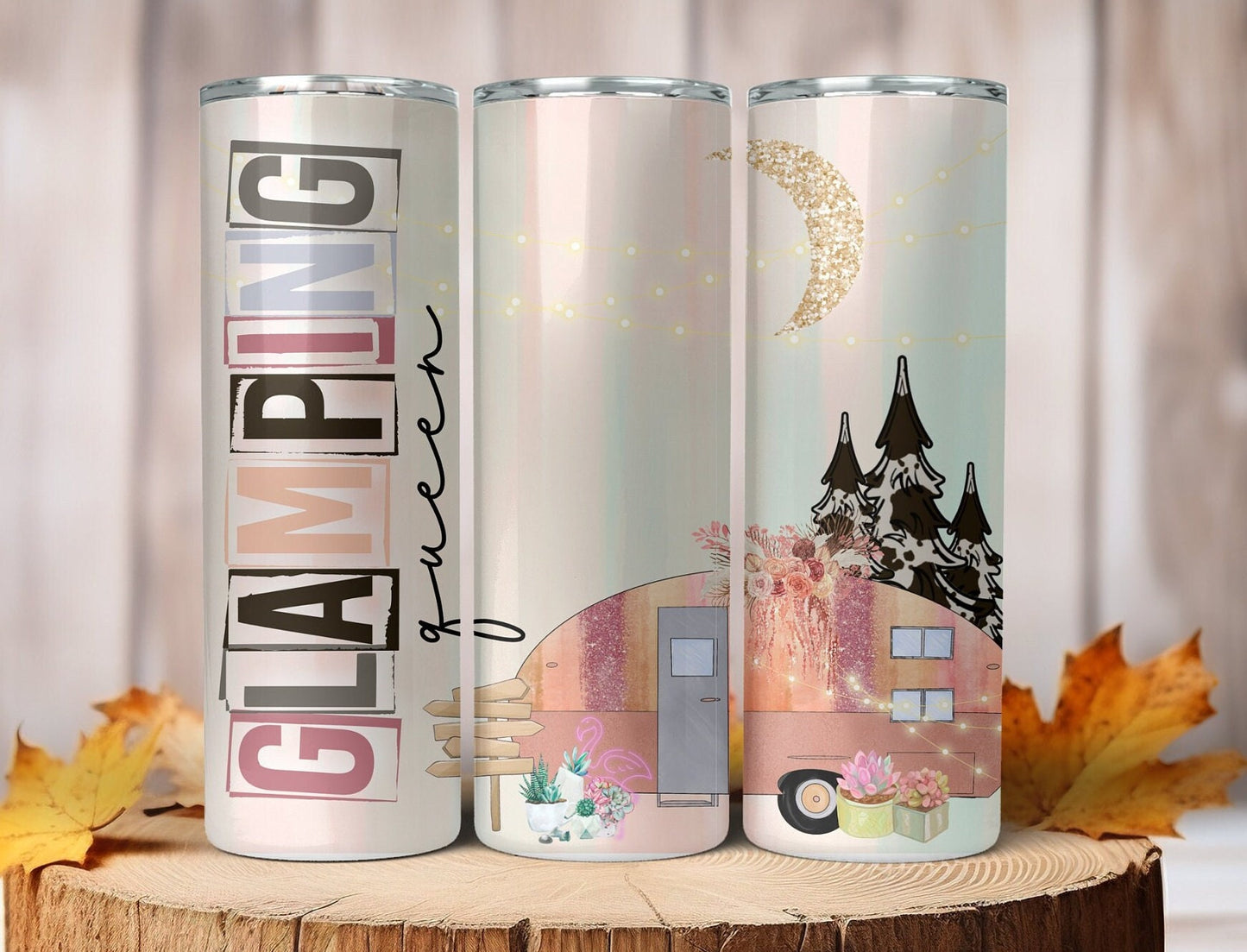 Glamping Queen tumbler, Glamping Gift, Camper Gift, Camping gift for her, Camping Cup, 20 oz Skinny Tumbler