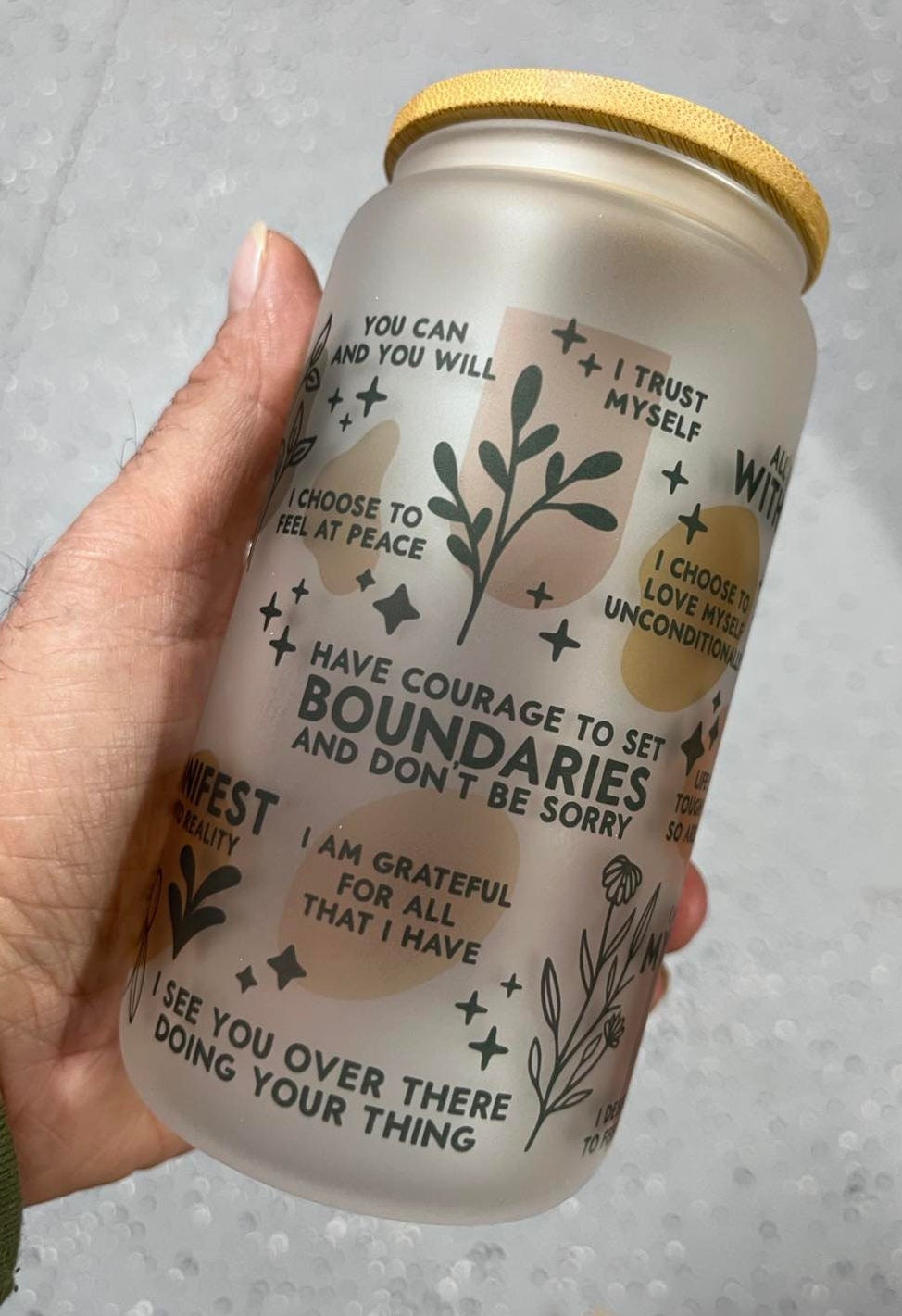 Daily Reminders Coffee Cup, Daily Affirmation Cup, Daily Reminder Cup, Frosted Glass Cup, Ice Coffee Cup, Iced Coffee Glass, Self Love Glass