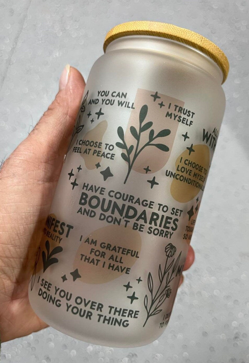 Daily Reminders Coffee Cup, Daily Affirmation Cup, Daily Reminder Cup, Frosted Glass Cup, Ice Coffee Cup, Iced Coffee Glass, Self Love Glass