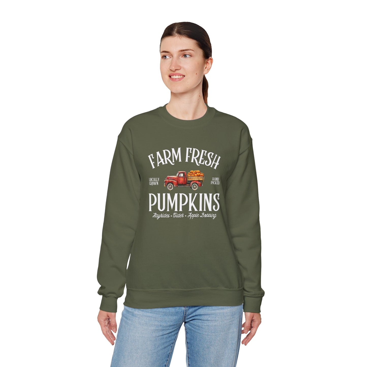 Farm Fresh Pumpkins Graphic Sweatshirt – Vintage Truck Fall Design