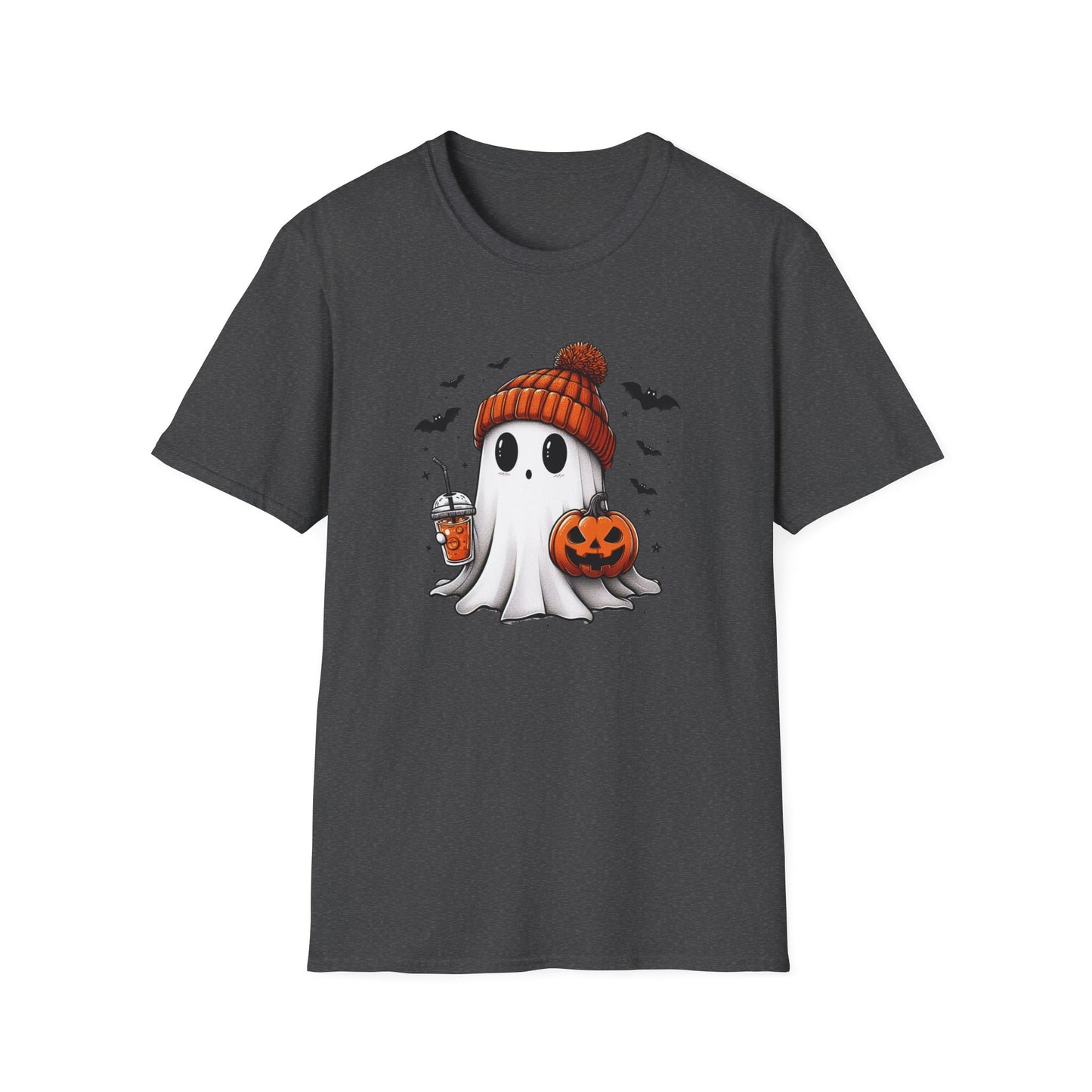 Trendy Bougie Ghost Halloween T-Shirt – Beanie, Iced Coffee & Pumpkin Design