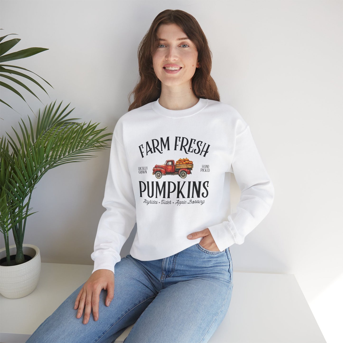 Farm Fresh Pumpkins Graphic Sweatshirt – Vintage Truck Fall Design