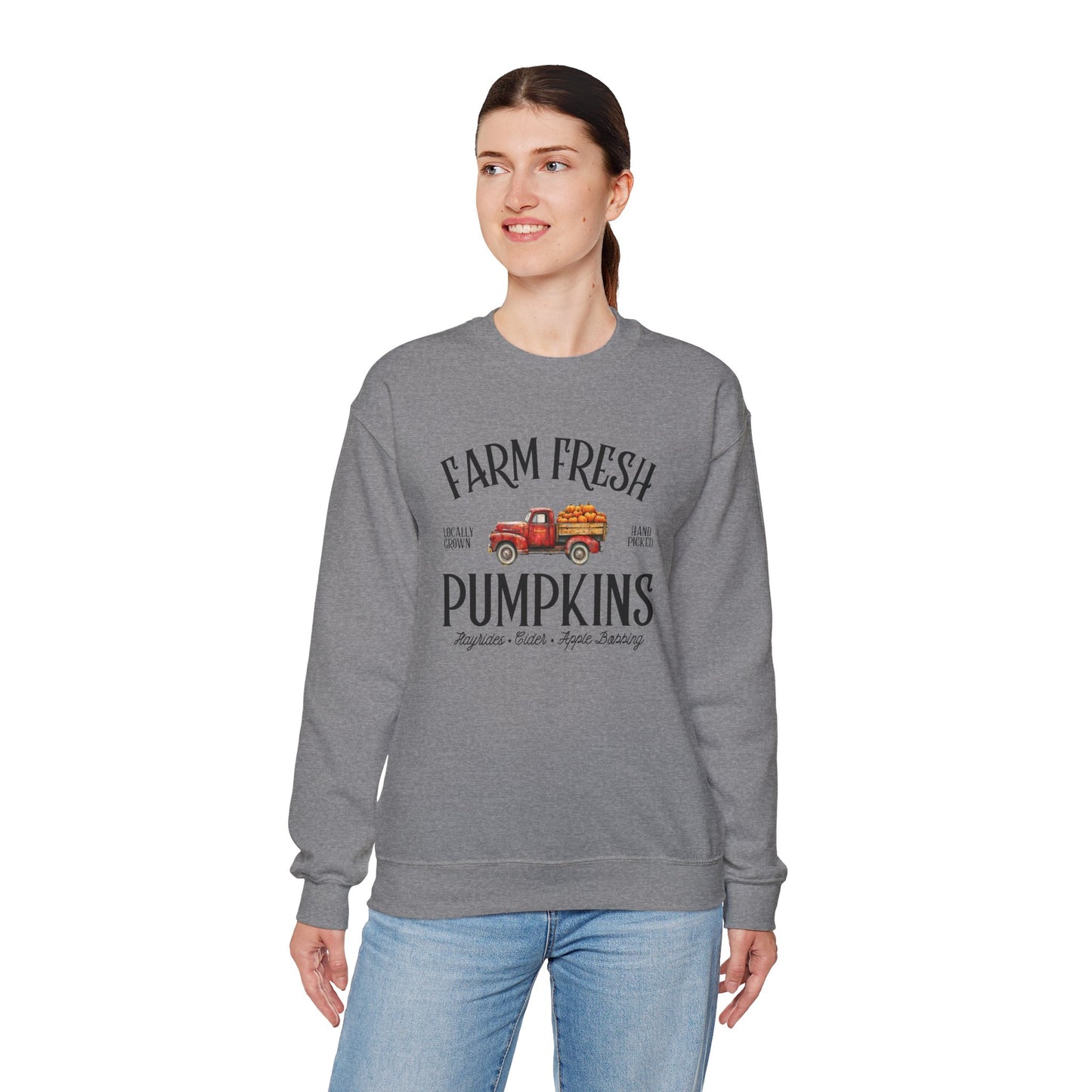 Farm Fresh Pumpkins Graphic Sweatshirt – Vintage Truck Fall Design