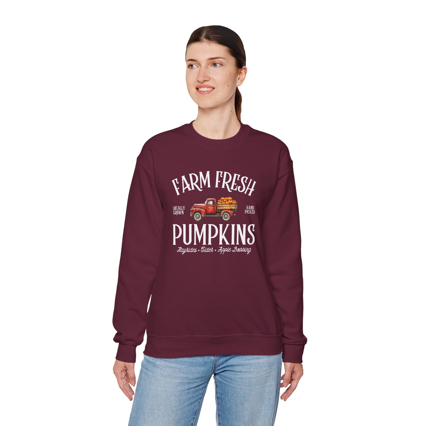 Farm Fresh Pumpkins Graphic Sweatshirt – Vintage Truck Fall Design
