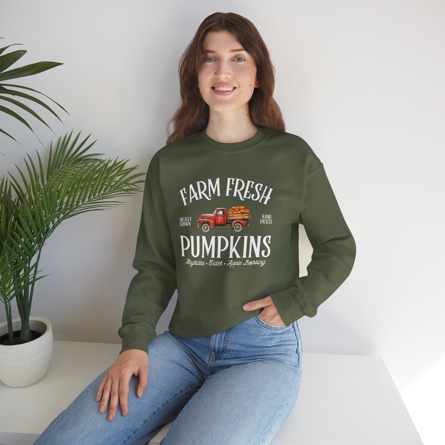 Farm Fresh Pumpkins Graphic Sweatshirt – Vintage Truck Fall Design