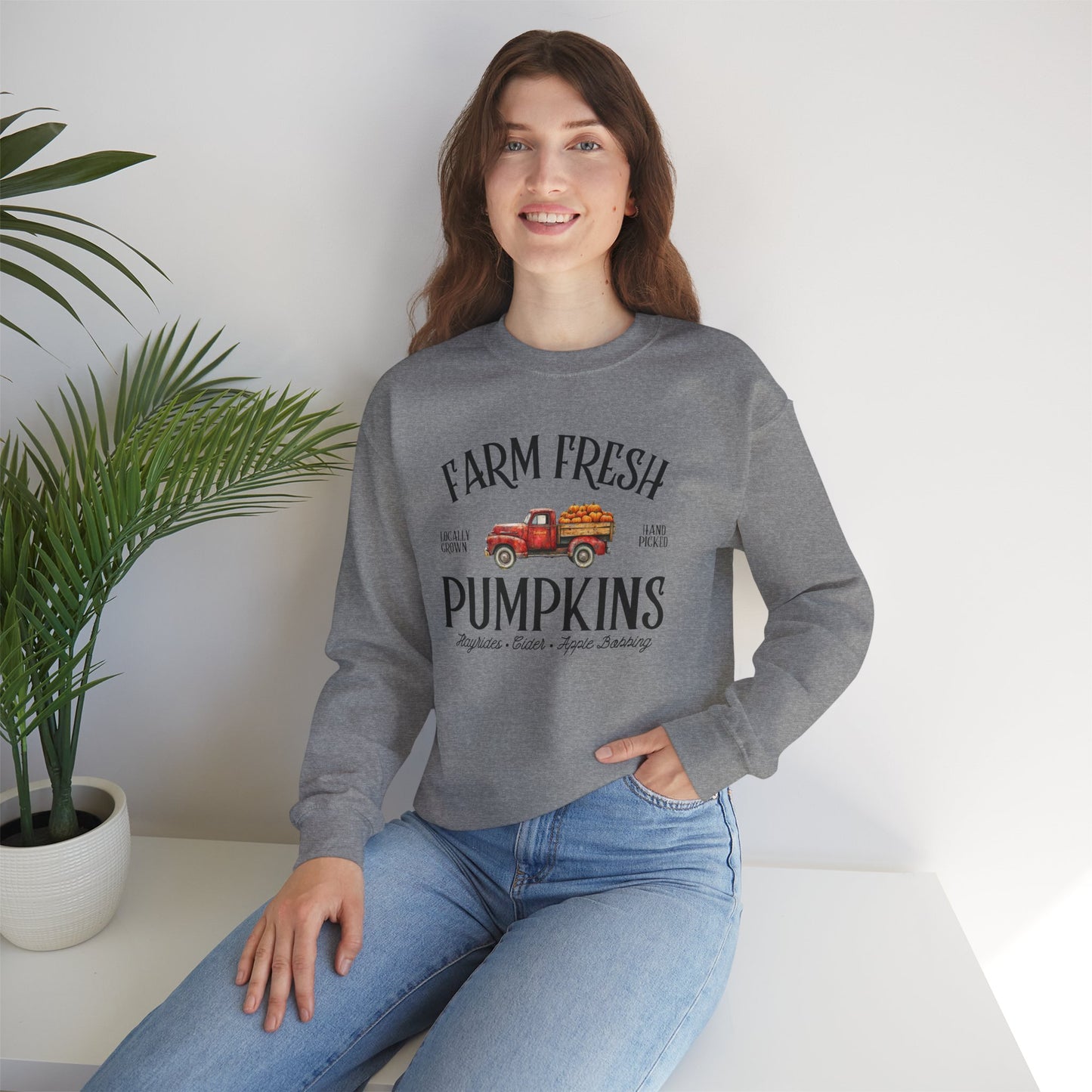 Farm Fresh Pumpkins Graphic Sweatshirt – Vintage Truck Fall Design