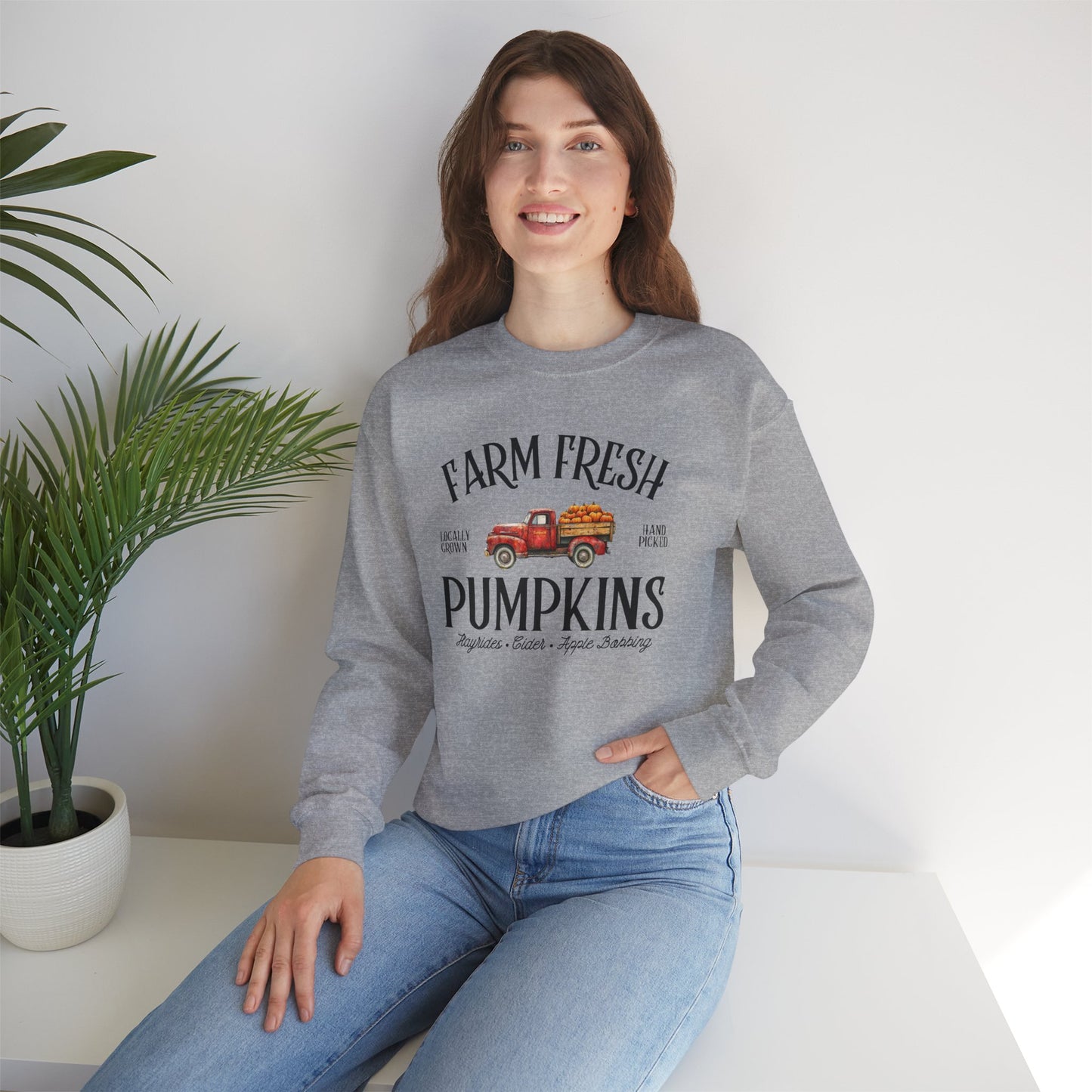 Farm Fresh Pumpkins Graphic Sweatshirt – Vintage Truck Fall Design