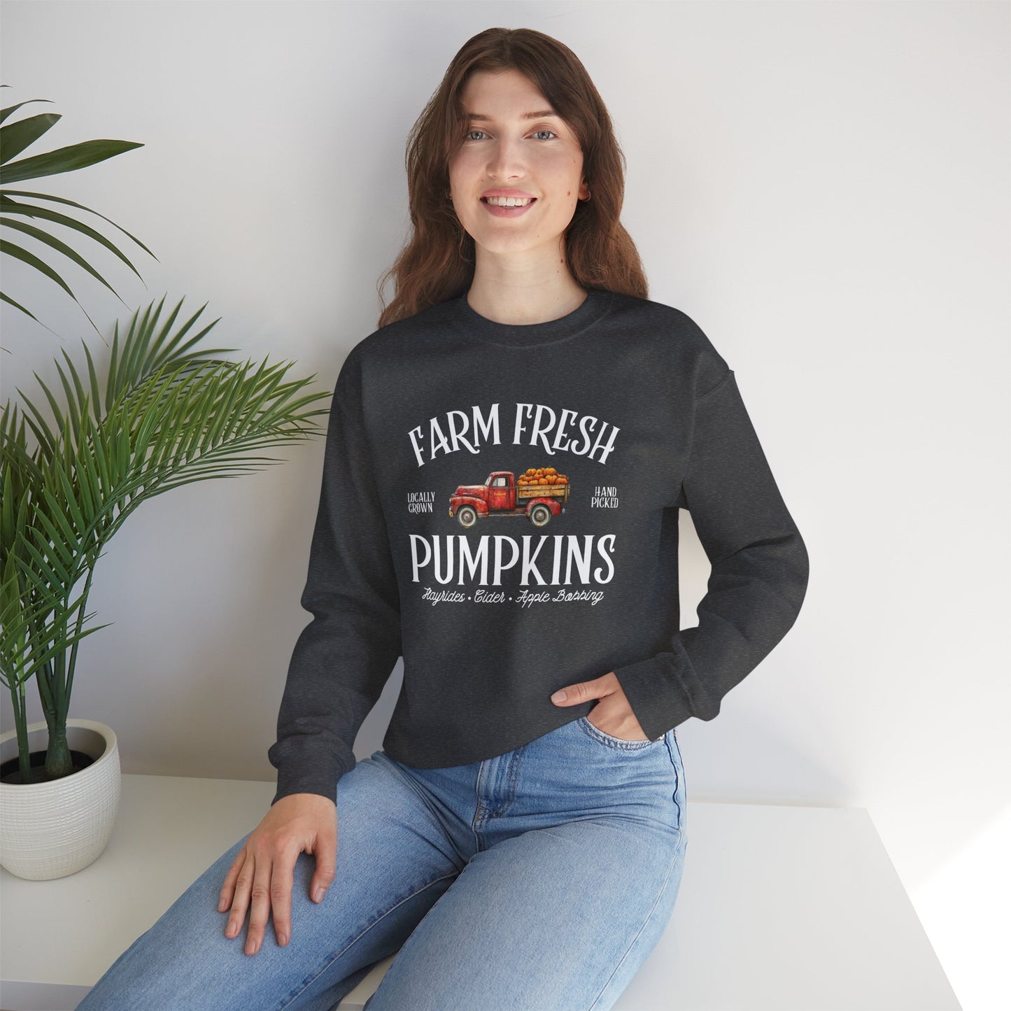 Farm Fresh Pumpkins Graphic Sweatshirt – Vintage Truck Fall Design