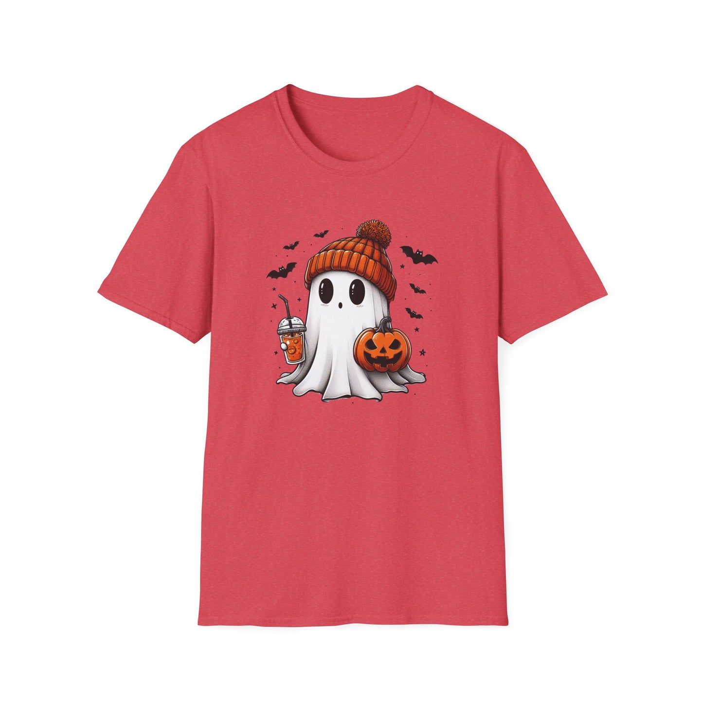 Trendy Bougie Ghost Halloween T-Shirt – Beanie, Iced Coffee & Pumpkin Design