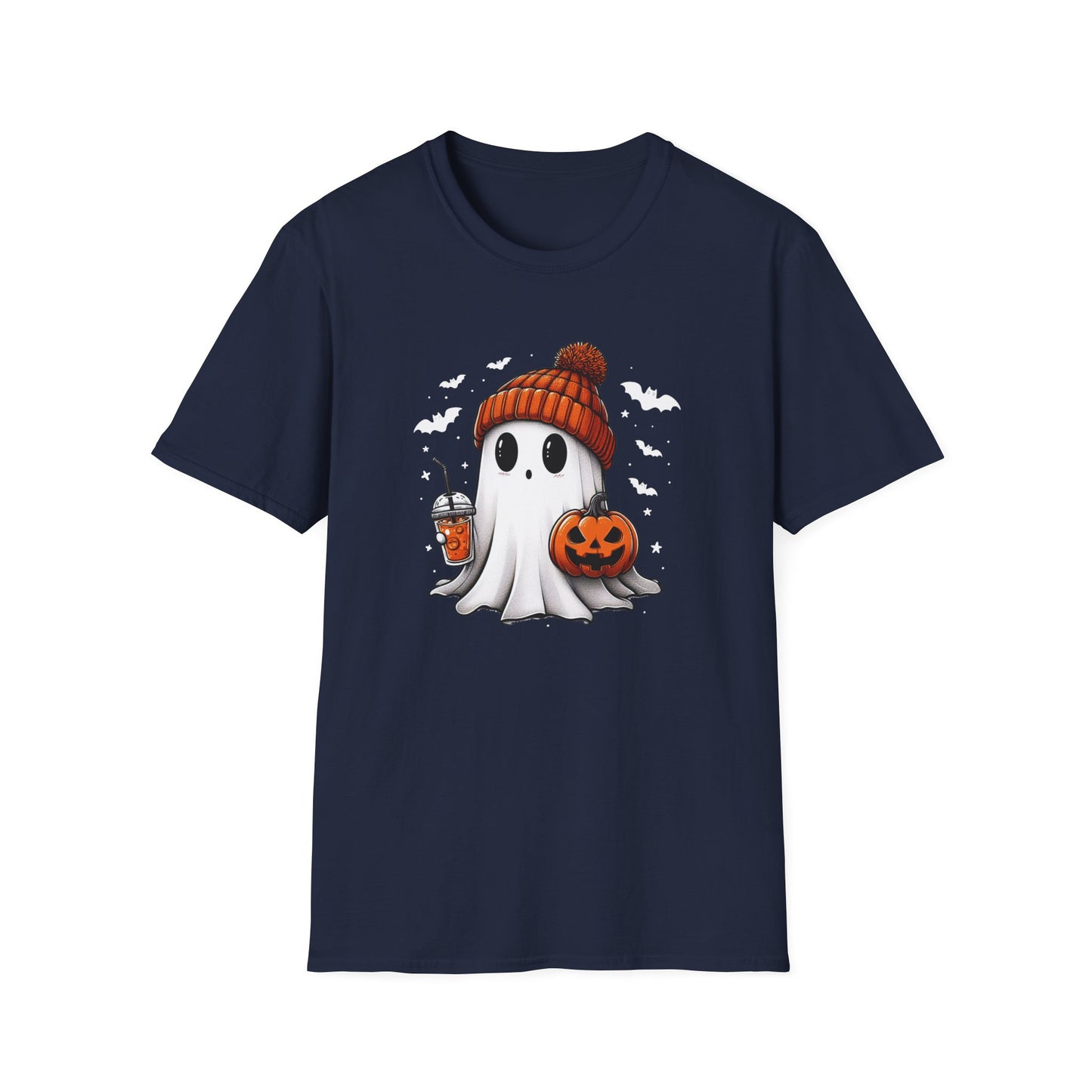 Trendy Bougie Ghost Halloween T-Shirt – Beanie, Iced Coffee & Pumpkin Design
