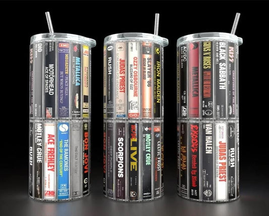 80s 90s Rock, Cassette Tape Tumbler, Classic Rock Bands, Vintage Classic Rock, Vinatge Rock Band, 20oz. Stainless Steel Skinny Tumbler