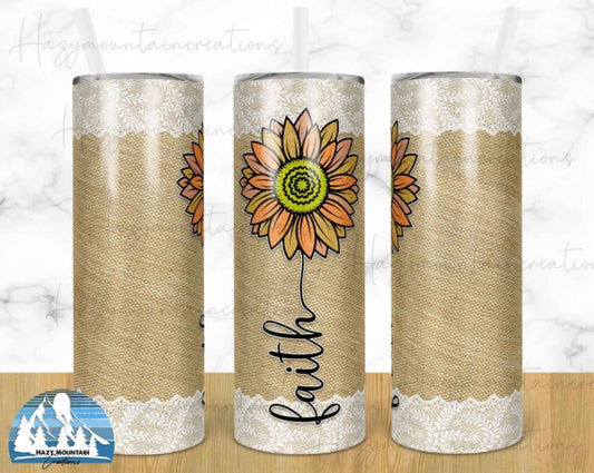 Faith Sunflower Tumbler, Faith Flower Tumbler, Christian Tumbler, Floral Sunflower Cup, Christian Cup, 20 oz. Stainless Steel Tumbler