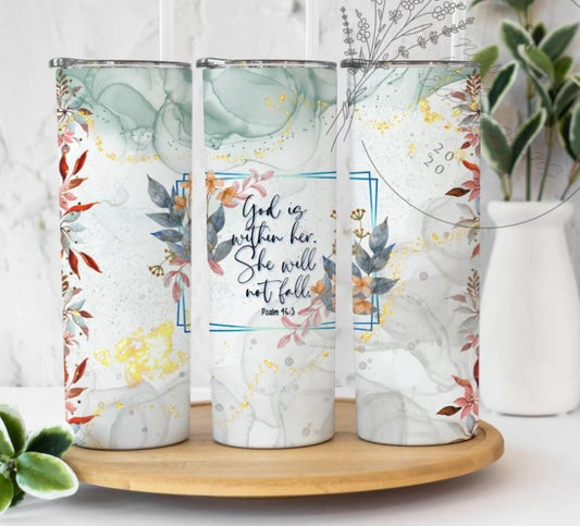 Psalms 46:5, God is within her She will not Fall, Christian Bible Verse, Religious Tumbler, Affirmation 20 oz. Stainless Steel Tumbler