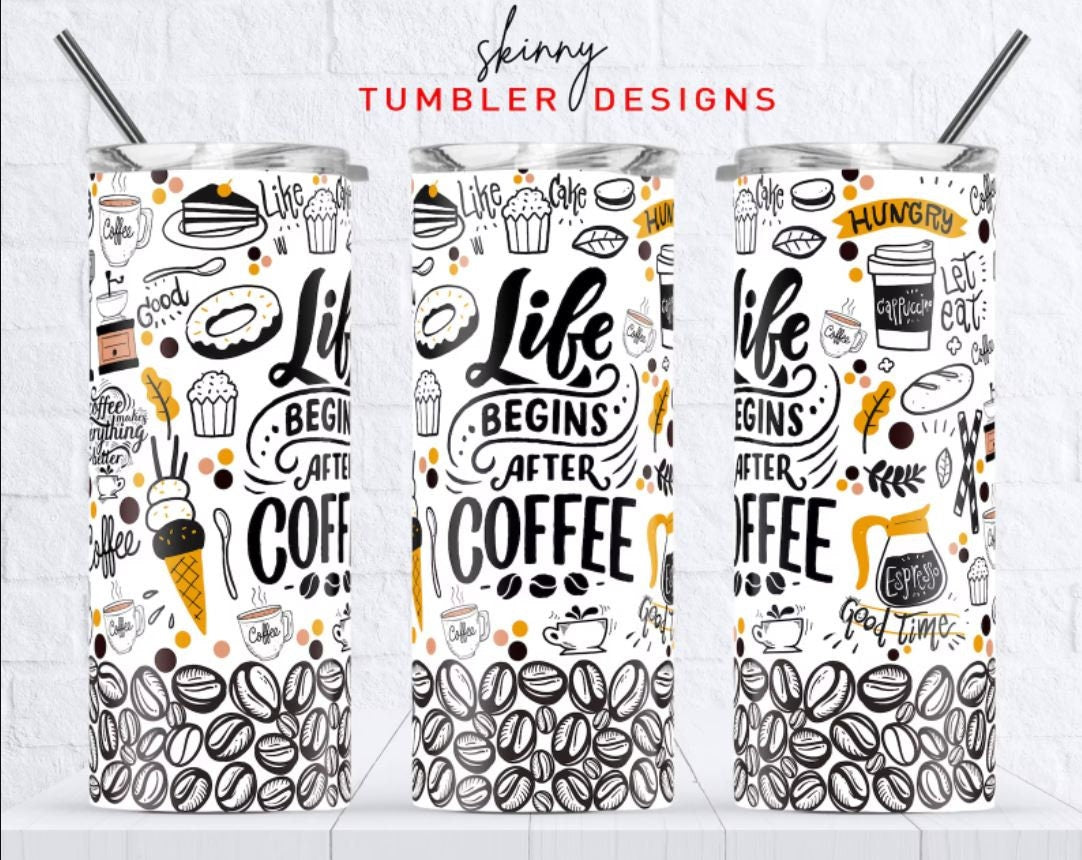 Life begins after Coffee, Line Art, 20 oz. Stainless Steel Tumbler