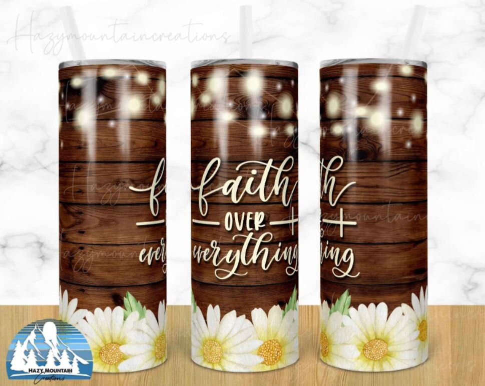 Faith over everything, Sunflowers, Wood, 20 oz. Stainless Steel Tumbler