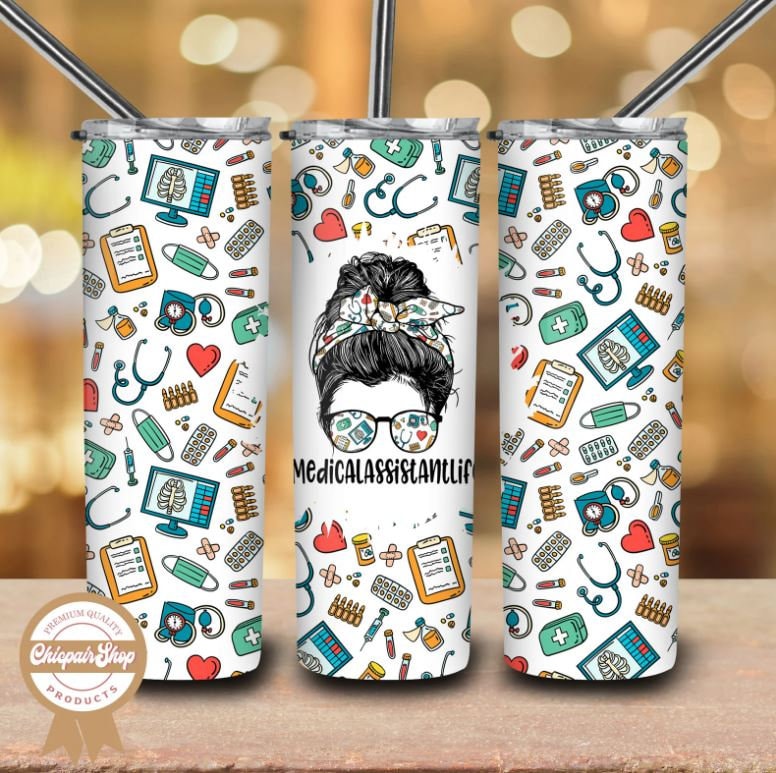 Medical Assistant, Messy Bun, 20 oz. Stainless Steel Tumbler