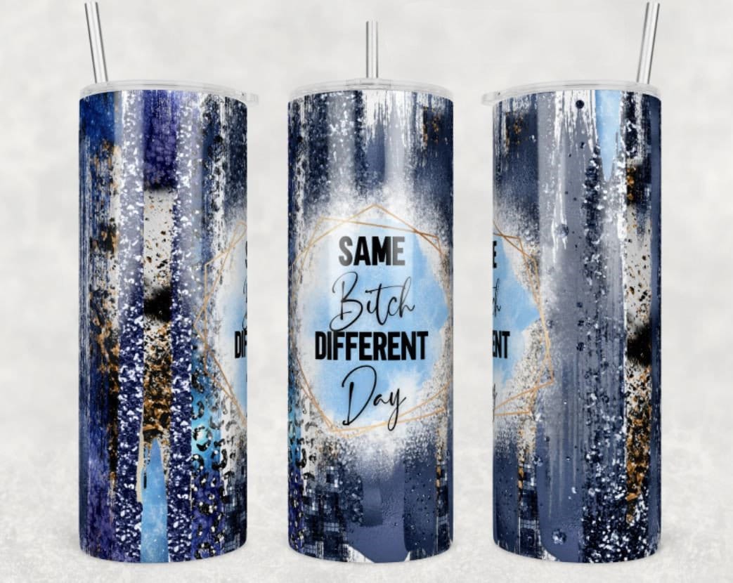 Same Bitch Different Day, Blue Glitter, Leopard, Gift for Bitch, 20 oz Skinny Tumbler