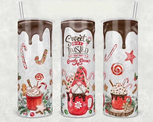 Gnome Sweet but Twisted, Does that make me a Candy Cane, Christmas Gift, 20 oz., Stainless Steel, Skinny Tumbler