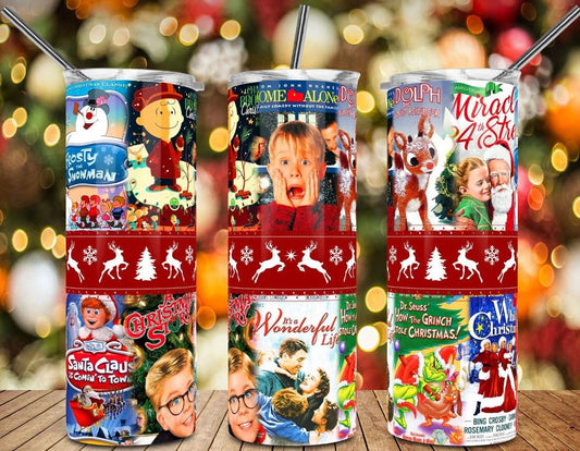 Famous Christmas movies, Christmas Movie Tumbler, Christmas gift,  20 oz., Stainless Steel, Skinny Tumbler,