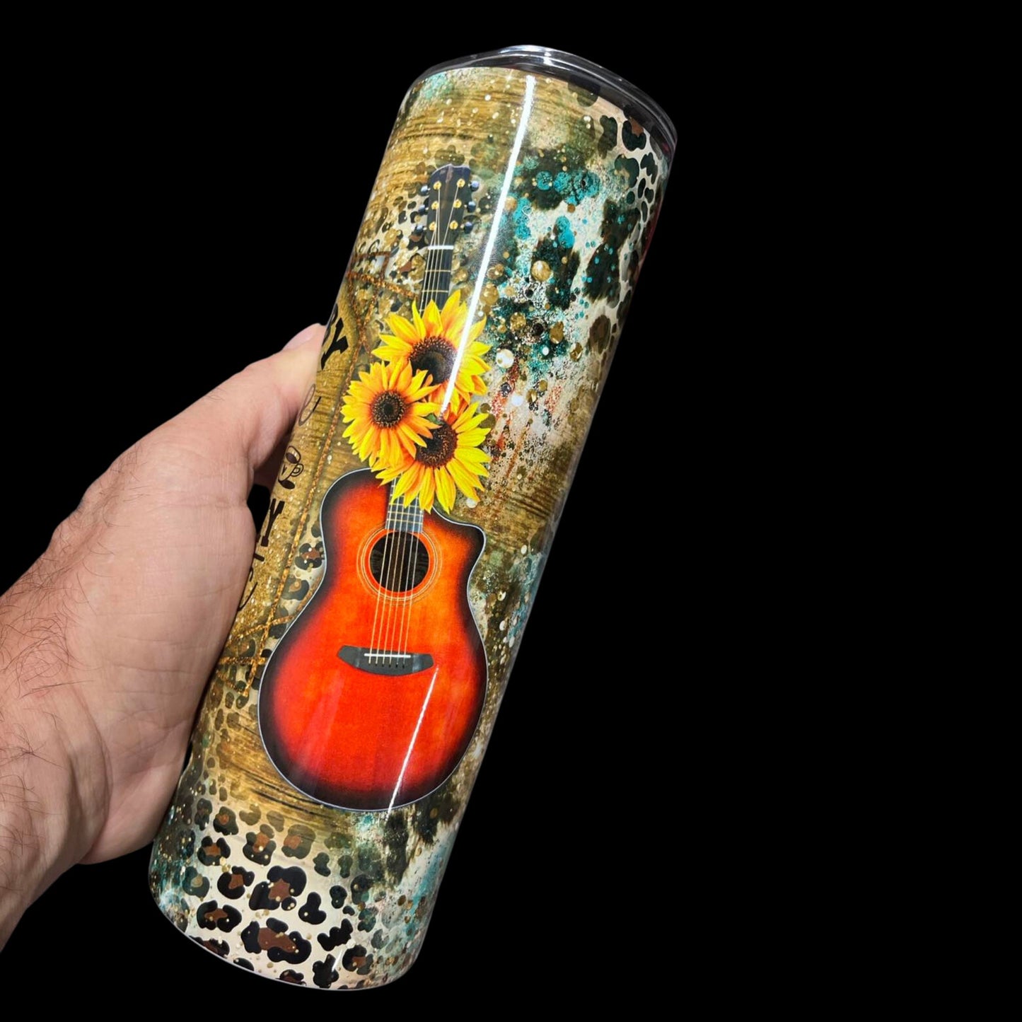 Fueled by Coffee and Country Music, Country Girl Tumbler, Western, Cowgirl tumbler, Country Girl Gift, Leopard print, 20 oz Skinny Tumbler