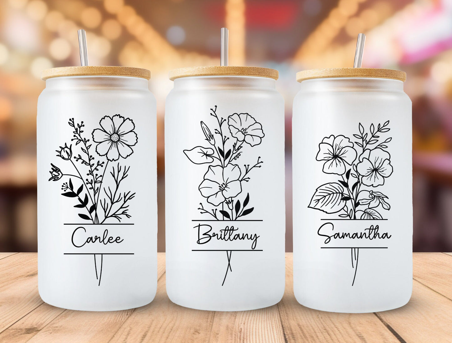 Personalized Birth Flower Coffee Cup, Glass Iced Coffee Cup, Personalized Birth Flower Tumbler, Birth Flower Glass, Christmas Gift for her