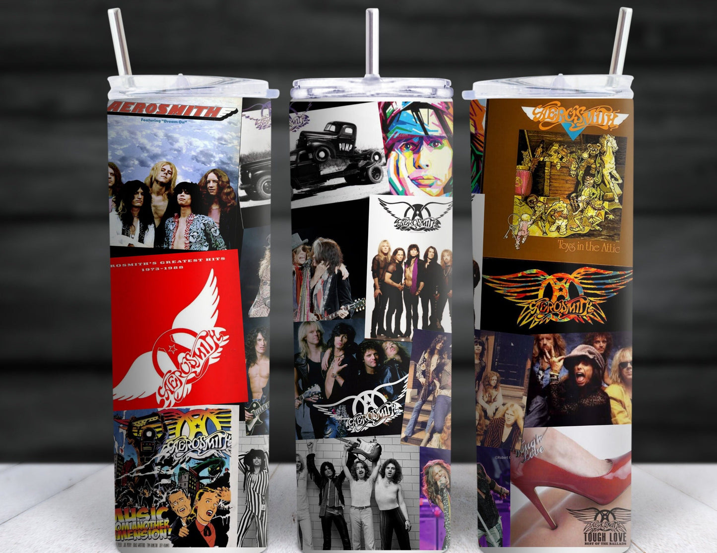 Aerosmith, 70's 80's 90's Rock Band, Aerosmith, Hair Metal, Glam Rock, Classic Rock Band, 20 oz. Skinny Tumbler,